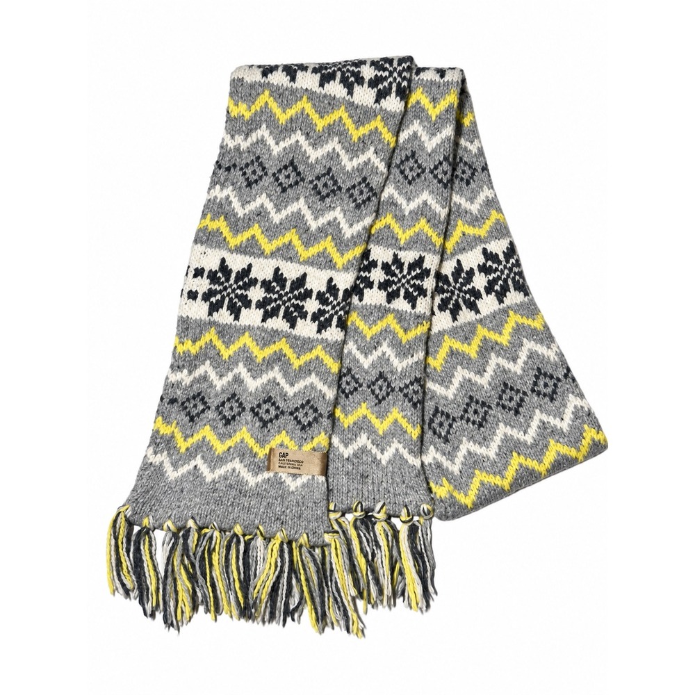 Fair Isle Knit Scarf Wool Blend Fringe Gap Cabincore Granola Preppy Ski Nordic